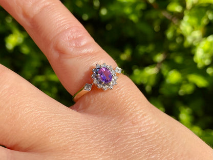 9ct Gold Amethyst & Diamond Ring