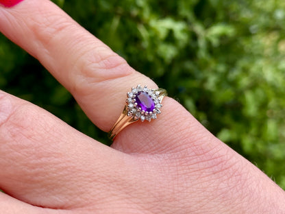 9ct Gold Amethyst & Diamond Ring