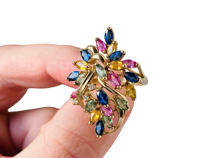 9ct Gold Multi-Coloured Sapphire & Diamond Ring