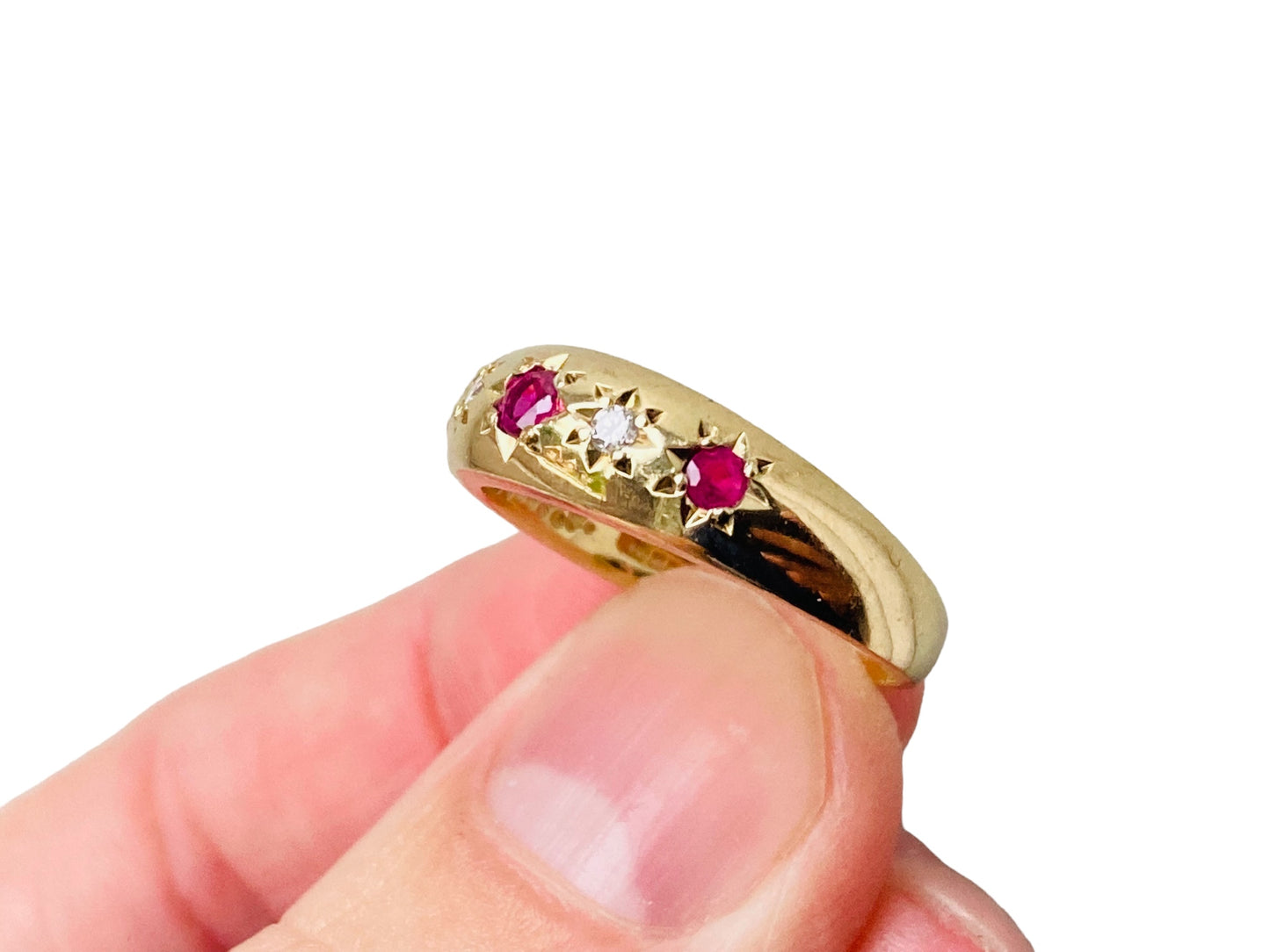 9ct Gold Ruby & Diamond Starburst Gypsy Ring