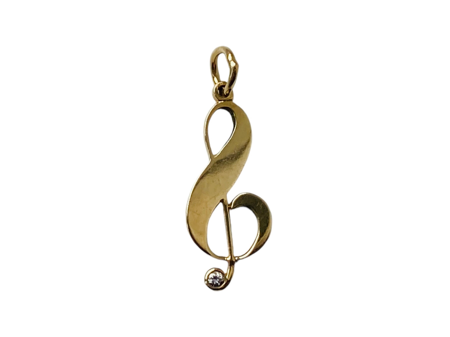 Vintage 9ct Gold Music Treble Clef Diamond Pendant