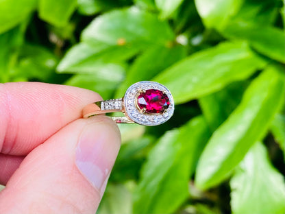 9ct Gold Rhodolite Garnet & White Zircon Ring