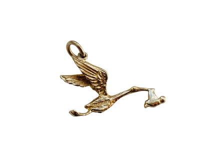 Vintage 9ct Gold Stork & Baby Pendant or Charm