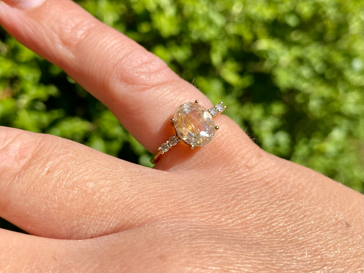 9ct Gold Goldern Rutilated Quartz & Diamond Ring