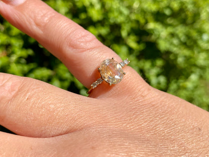 9ct Gold Goldern Rutilated Quartz & Diamond Ring