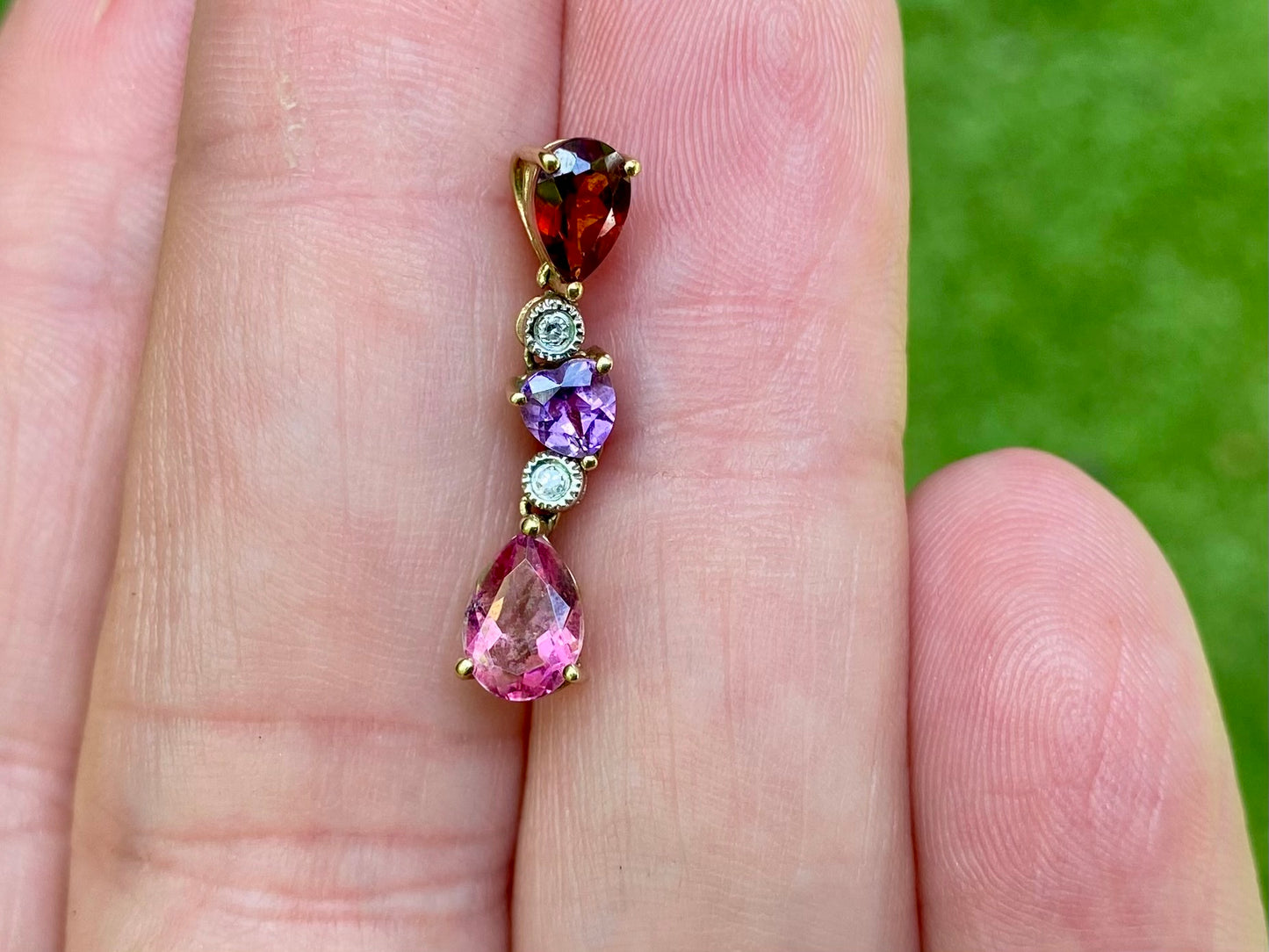 9ct Gold Garnet, Amethyst & Pink Sapphire Pendant