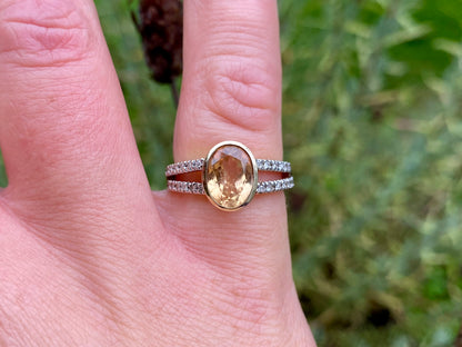 9ct Gold Citrine & Diamond Ring