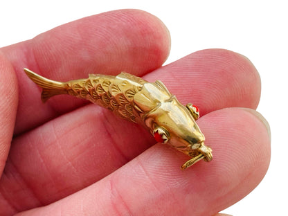 Vintage 9ct Gold Articulated Fish Pendant Or Charm