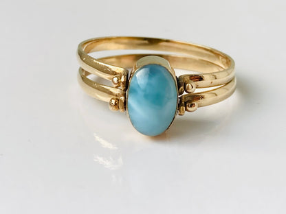 14ct Gold Amber & Larimar Night & Day Flip Ring