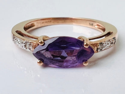 9ct Gold Amethyst & Diamond Ring