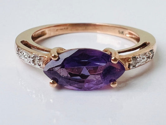 9ct Gold Amethyst & Diamond Ring