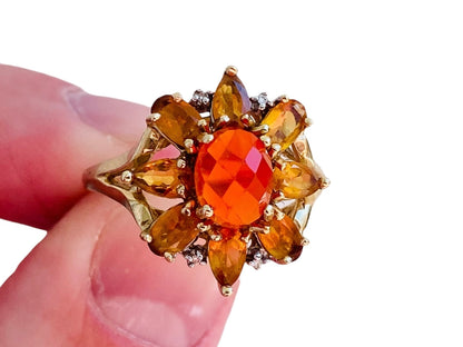 9ct Gold Fire Opal, Citrine & Diamond Ring