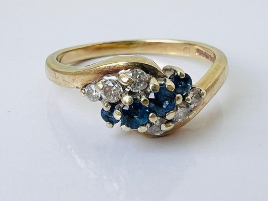 Vintage 9ct Gold Sapphire & Diamond Ring