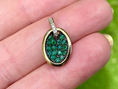 9ct Gold Emerald & Diamond Pendant