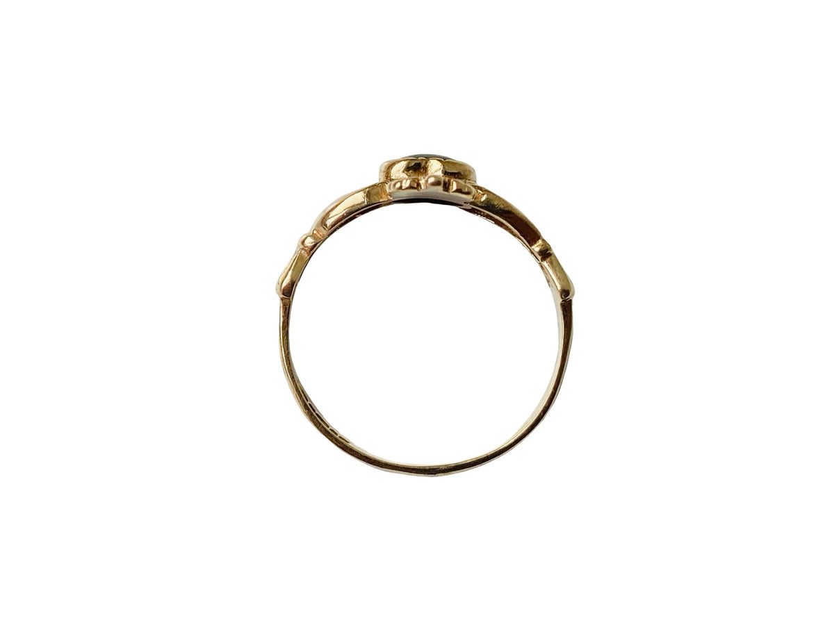 Vintage 9ct Gold Jade Claddagh Diamond Ring