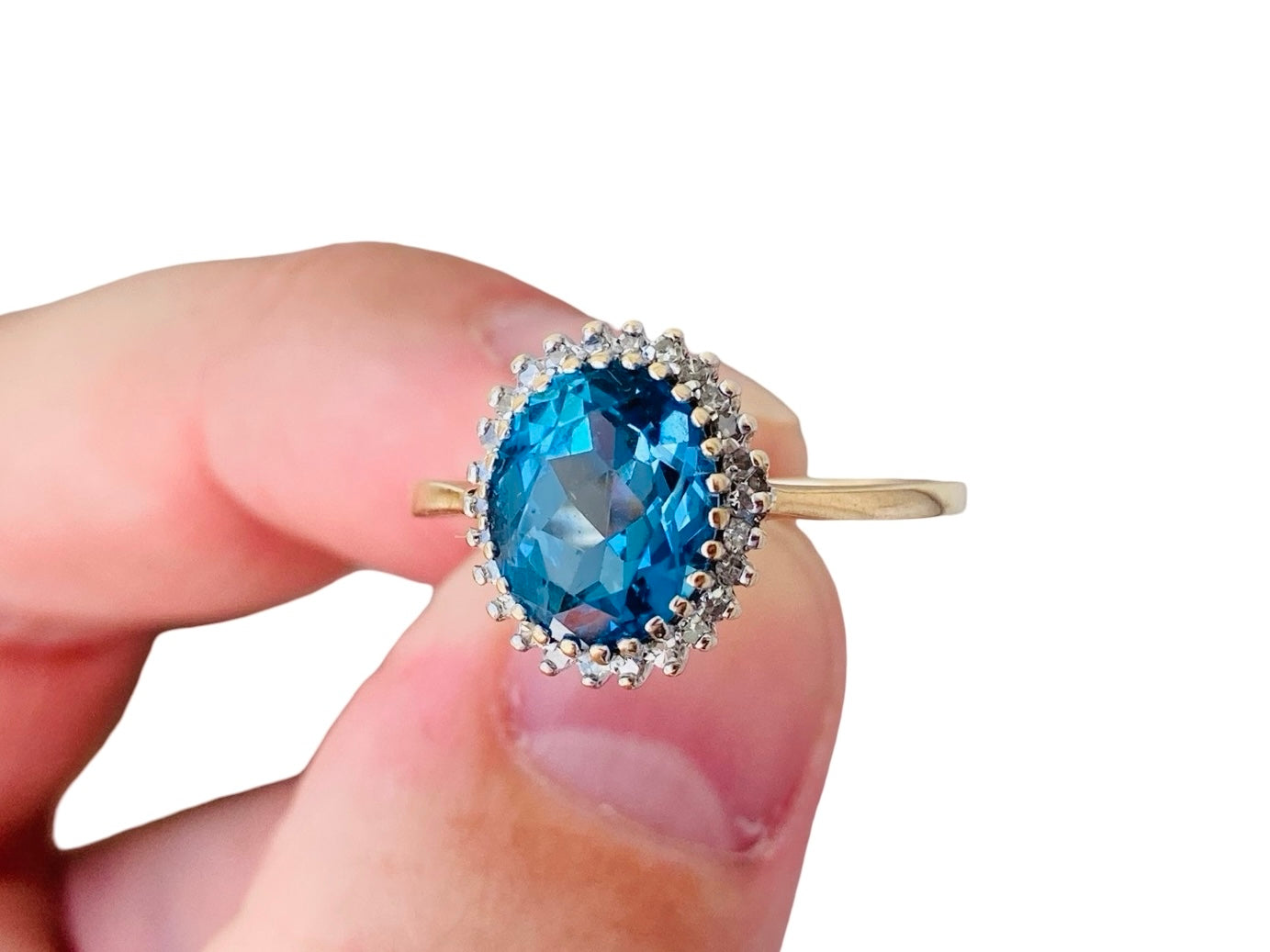 Vintage 9ct Gold Topaz & Diamond Ring
