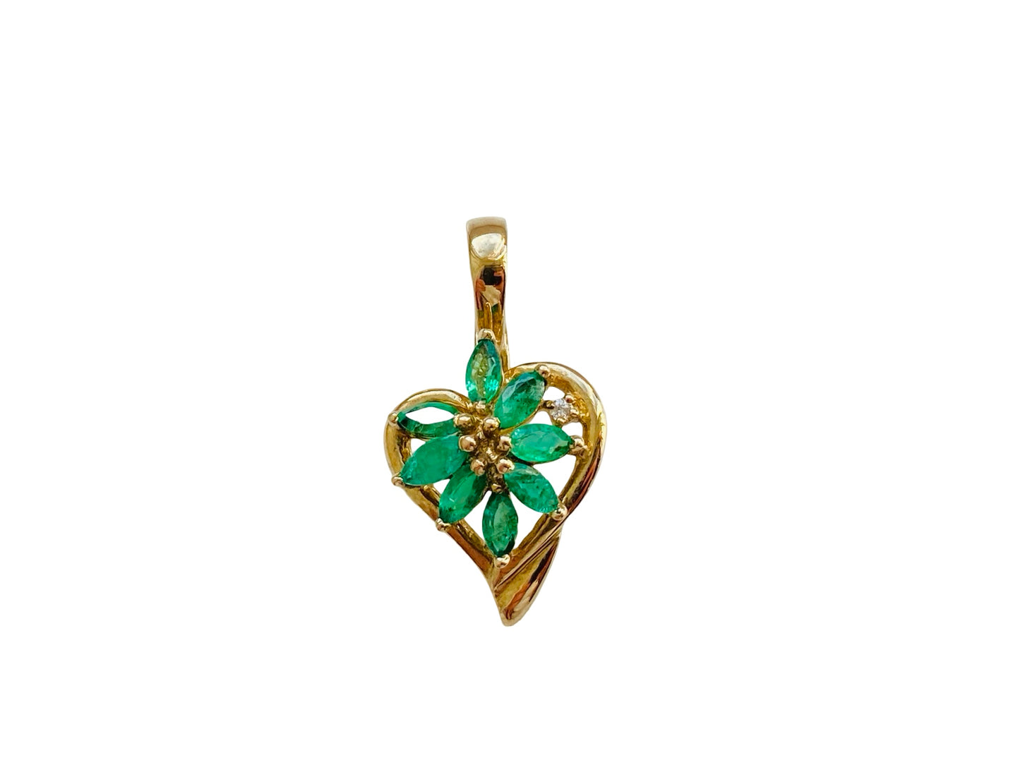 9ct Gold Emerald & Diamond Heart Pendant