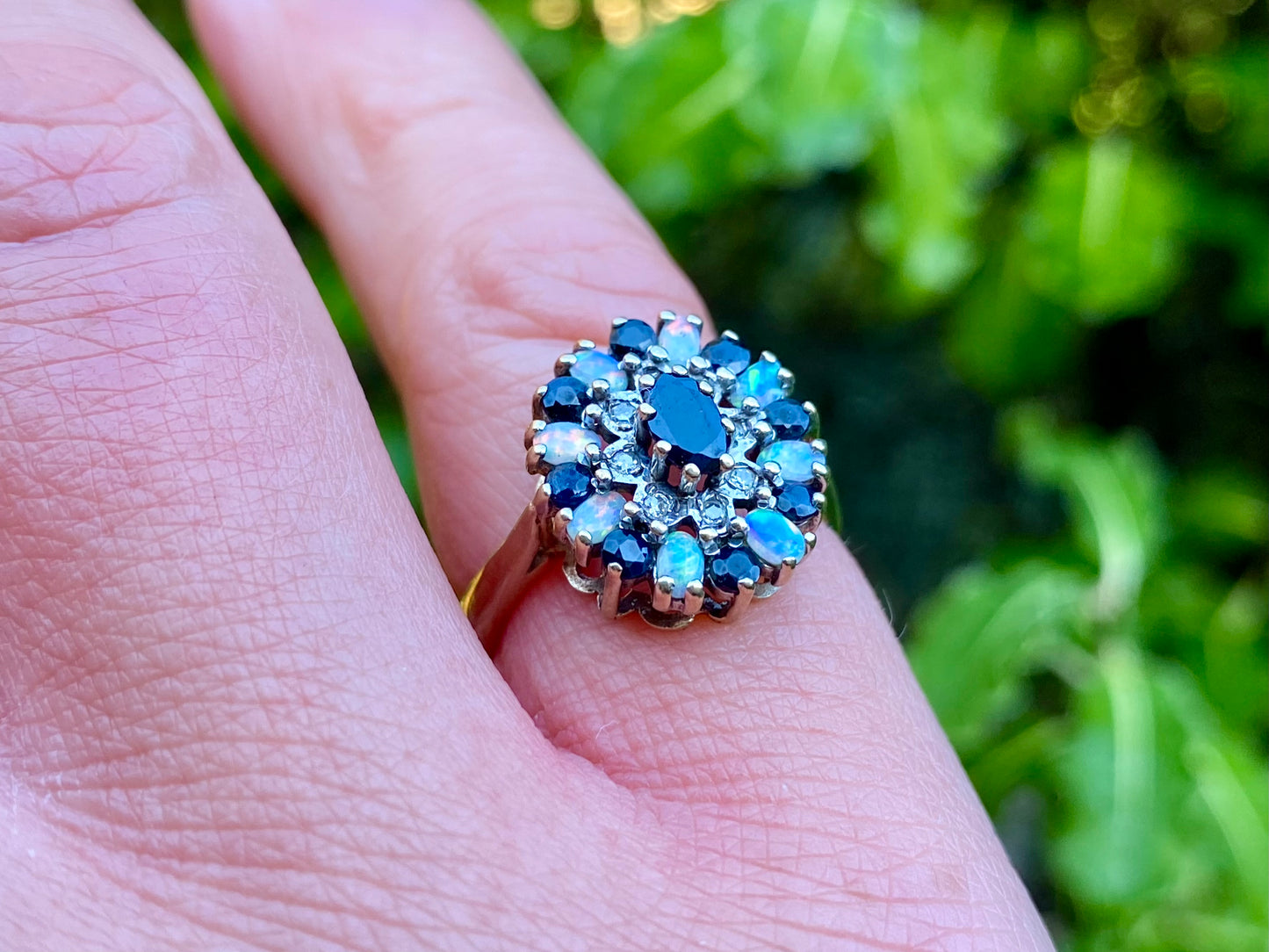 9ct Gold Opal, Sapphire & Diamond Ring