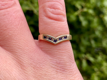 9ct Gold Sapphire & Diamond Wishbone Ring
