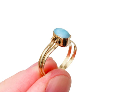 14ct Gold Amber & Larimar Night & Day Flip Ring