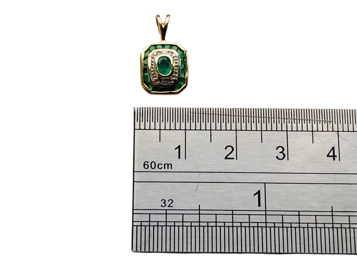 9ct Gold Emerald & Diamond Pendant