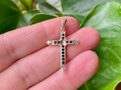 9ct Gold Sapphire & Diamond Cross Pendant