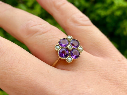 Vintage 9ct Gold Amethyst & Pearl Ring