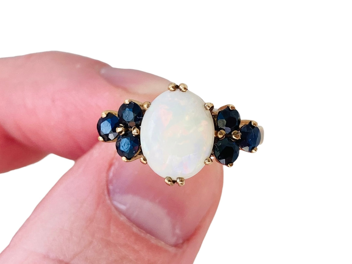 Vintage 9ct Gold Opal & Sapphire Ring