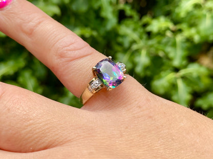 9ct Gold Mystic Topaz & Diamond Ring