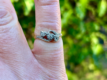 Antique 18ct Gold Three-Stone Diamond Heart Ring