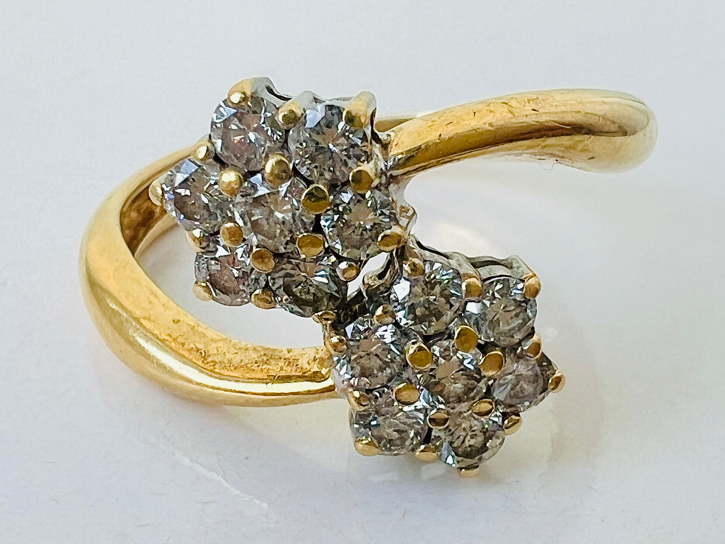 18ct Gold 0.65ct Diamond Double Daisy Bypass Ring