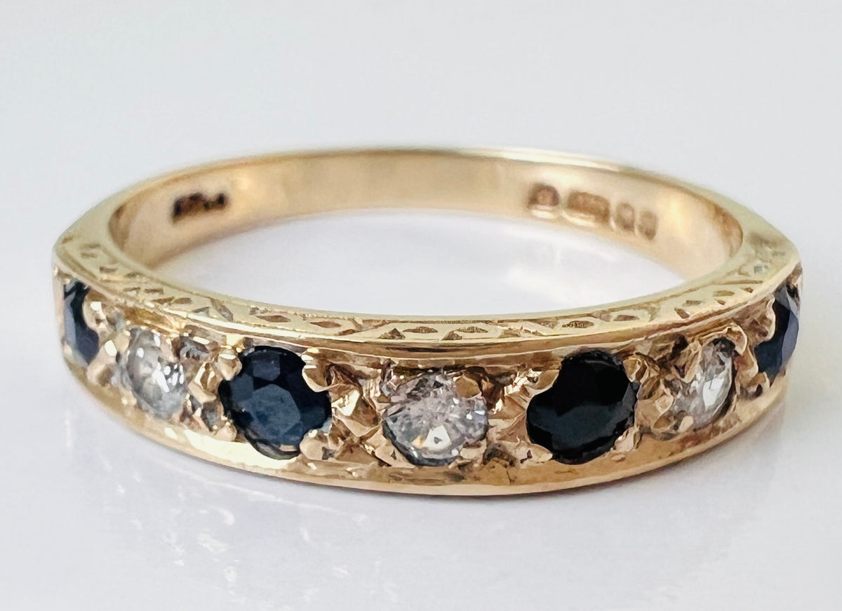 Vintage 9ct Gold Sapphire & Diamond Stacking Ring