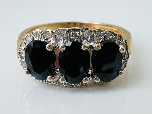Vintage 9ct Gold Sapphire & Diamond Ring