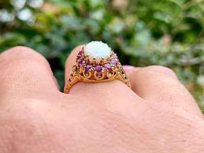 Vintage 9ct Gold Opal & Ruby Ring