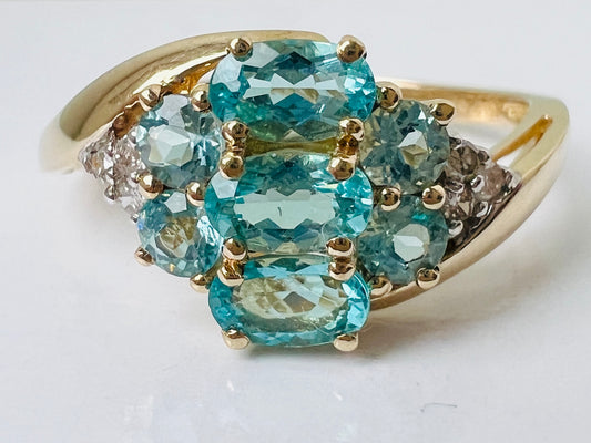 9ct Gold Apatite & Diamond Ring