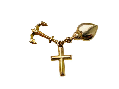 Vintage 9ct Gold Puffy Heart, Anchor & Cross Pendant