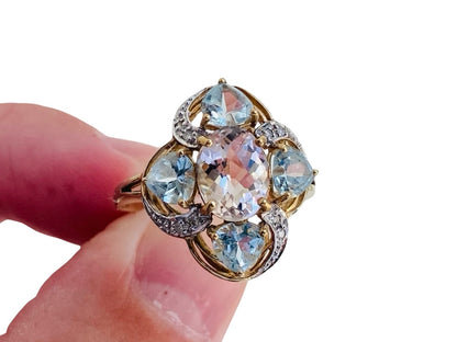 9ct Gold Morganite, Beryl & Diamond Ring