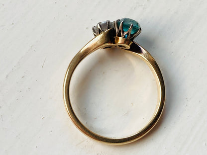 Vintage 9ct Gold Blue Zircon & Paste Toi Et Moi Ring