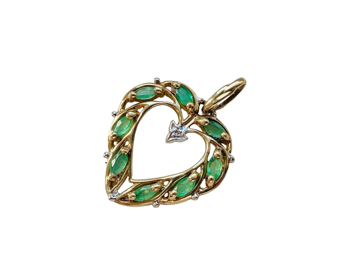 9ct Gold Emerald & Diamond Heart Pendant