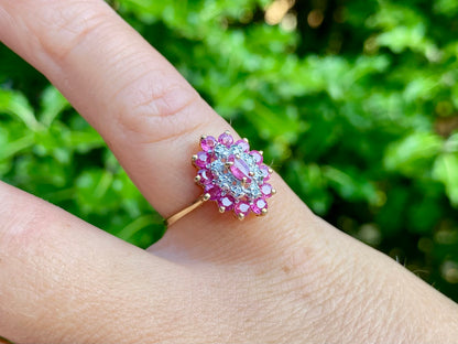 Vintage 9ct Gold Pink Ruby & Diamond Ring