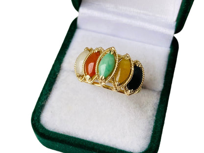 14ct Gold Multi Coloured Jade Ring