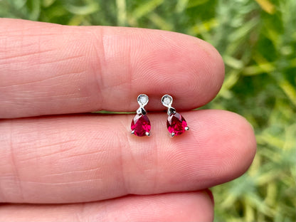 9ct Gold Synthetic Ruby & Diamond Earrings