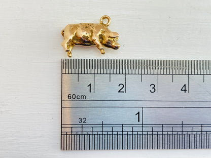 Vintage 9ct Gold Solid Pig Charm Pendant