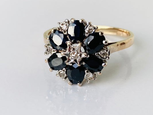 Vintage 9ct Gold Sapphire & Diamond Ring