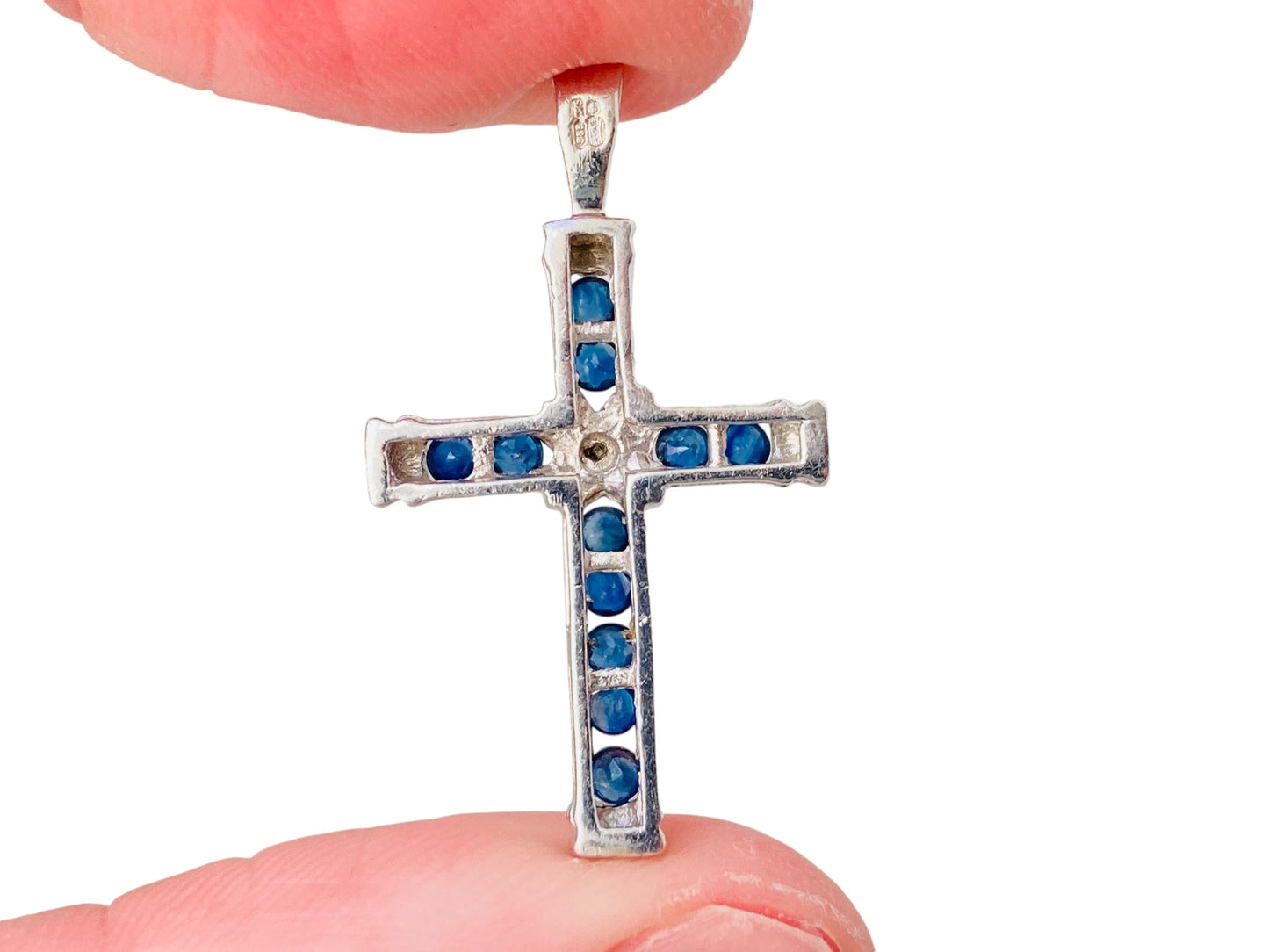 9ct Gold Sapphire & Diamond Cross Pendant