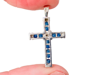 9ct Gold Sapphire & Diamond Cross Pendant