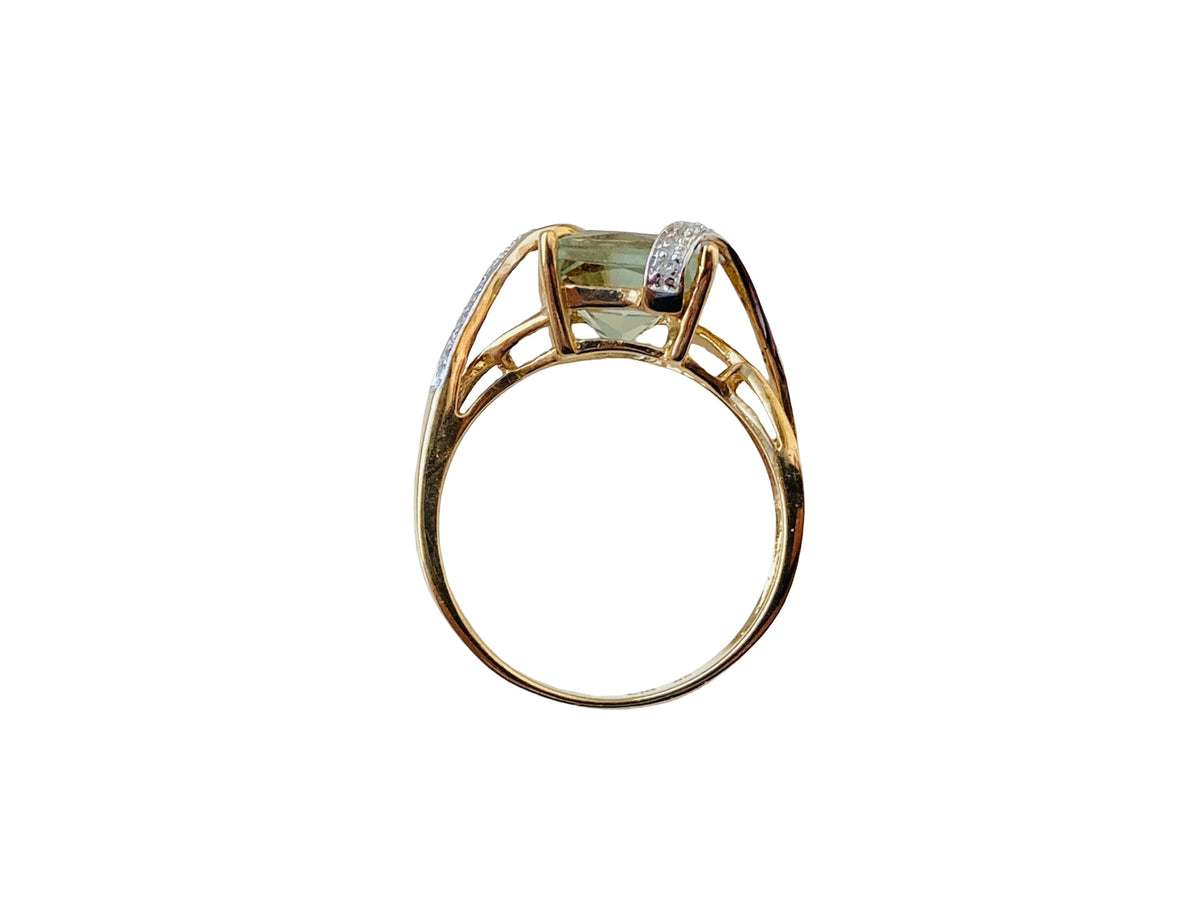 9ct Gold Green Amethyst & Diamond Ring