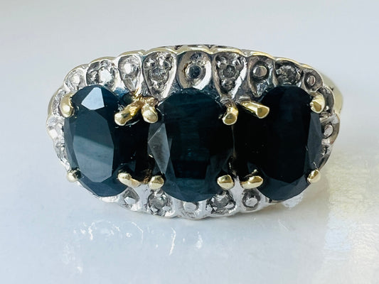 Vintage 9ct Gold Sapphire & Diamond Ring