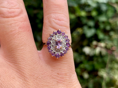 Vintage 9ct Gold Amethyst & Diamond Ring