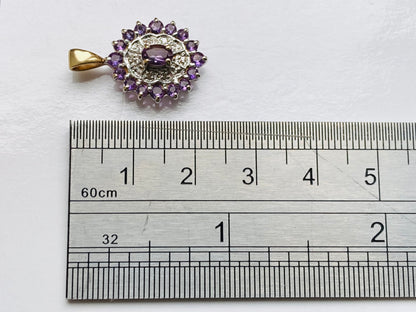 Vintage 9ct Gold Amethyst & Diamond Pendant